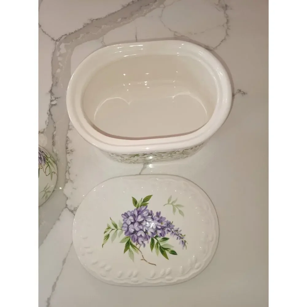 Liz Claiborne Wisteria Ceramic Lotion Bottle and Container Set Early 2000's